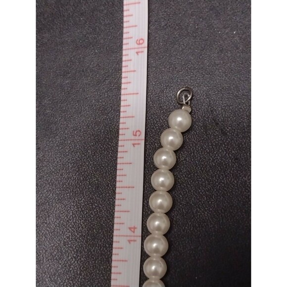 Faux pearl necklace with clear rhinestones 15.5" - Picture 3 of 11